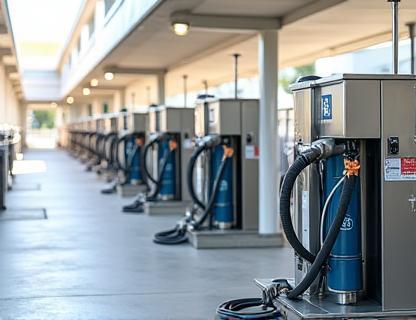 Well-maintained and clean vacuum station area with multiple hoses ready for use